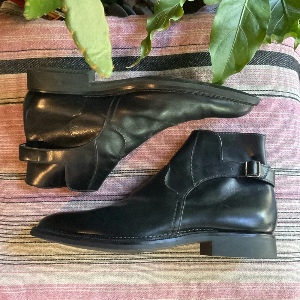 Men’s Custom Scarpe Di Bianco Monk Strap Chelsea Boots Black Leather